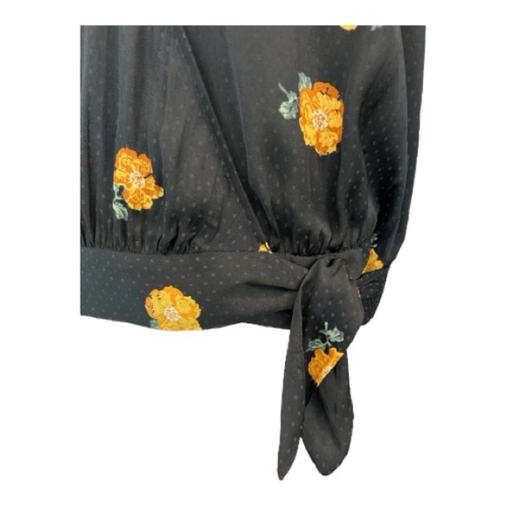 🖤💛 EUC MADEWELL Black & Yellow Floral Short Sleeve Wrap Blouse | Sz S - Picture 5 of 10